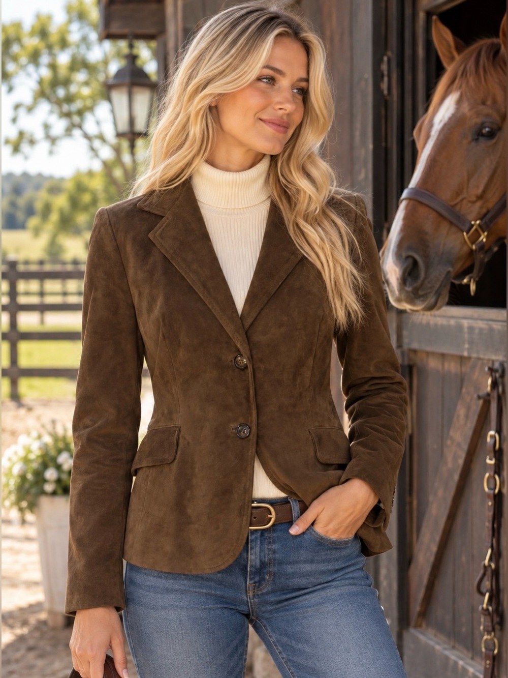 Rodero Madrid Brown Suede Blazer Womens S M Fitted Equestrian VTG Spain Jacket